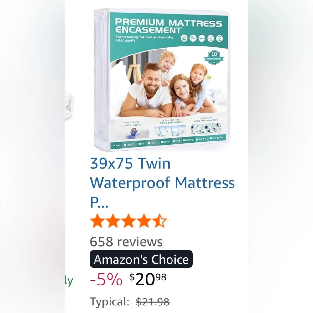 TWIN SIZE~Premium Mattress Protector - White